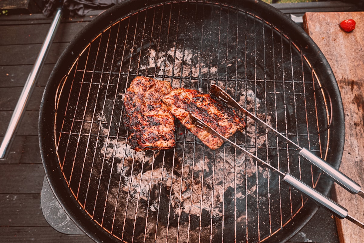 Ribs cooking on a smoker grill