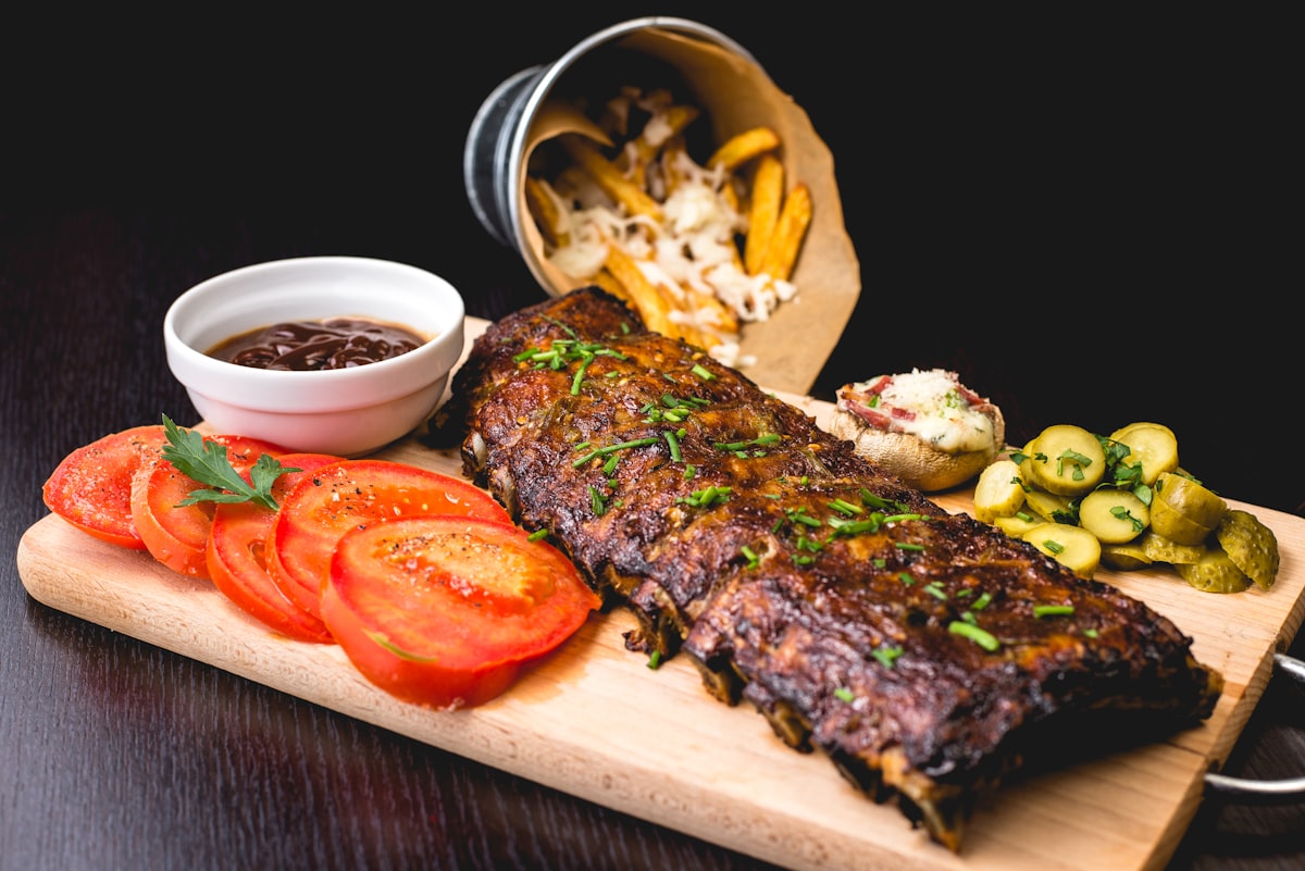 Smoked ribs with sides on a plate